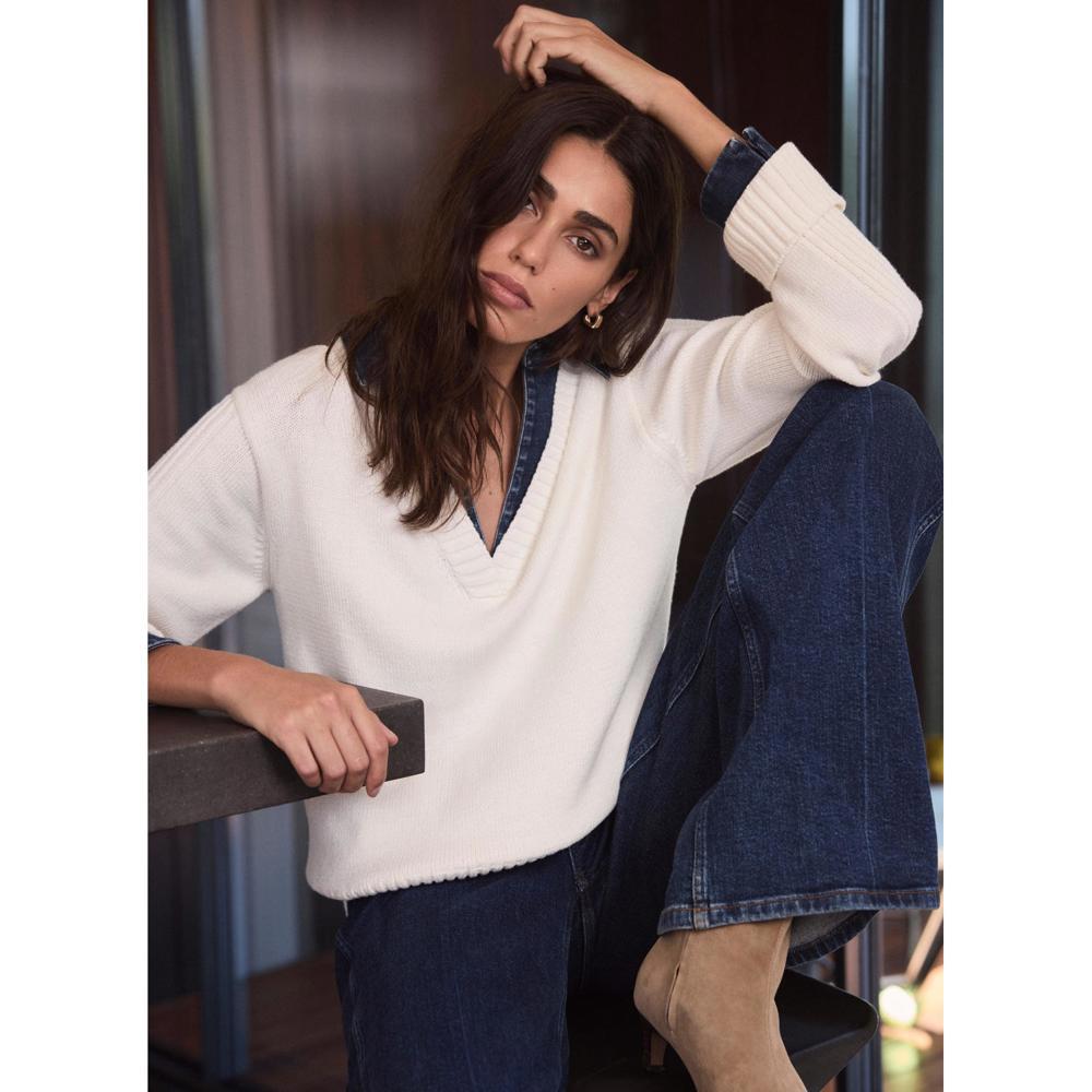 Mint Velvet White Denim Layered Jumper